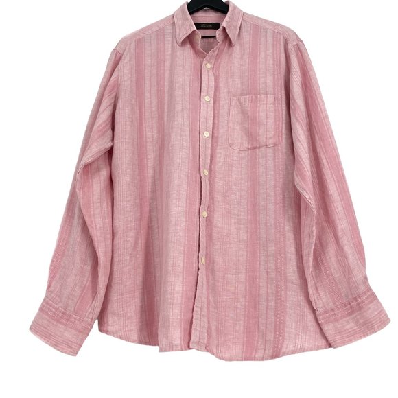 TASSO ELBA Pink Textured Stripe Linen Button Up Long Sleeve Shirt Size L - Picture 9 of 16